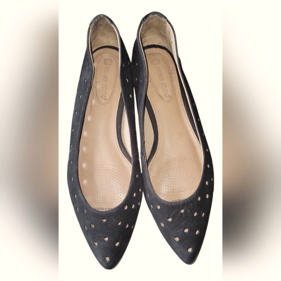 Corso Como Black Perforated Nubuck Gabrielle Women's Flats 7 1/2 M - Picture 3 of 9